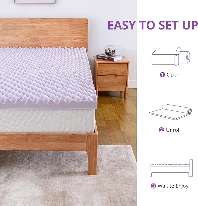 EGOHOME Egg Crate Memory Foam Mattress Topper 3 Inch Full, Gel Cooling Infused Foam Mattress Topper for Pressure Relief, CertiPUR-US Certified Bed Topper, Purple, 54"×75"