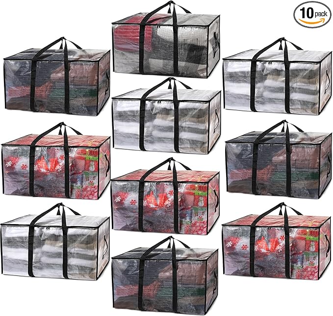 ClearSpace Oversized Moving Bags or Storage Bag – Large Moving Boxes with Backpack Straps, Zippers & Handles – Heavy-Duty Packing Bags for Moving, College Dorm, Christmas Decorations, 10 Pack