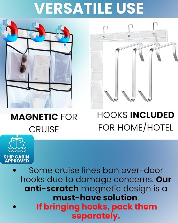Nordmoose Cruise Ship Magnetic Door Organizer, Over The Door Organizer For Cruise Ships, Magnetic Shoe Rack - 3 Strong Anti-Scratch Magnets - Large Durable Pockets To Store Cruise Essentials 2026 - Image 4