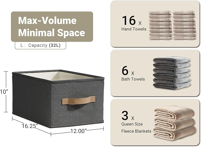LayerSpace 3 Pack Fabric Storage Bins for Shelves | 16.25x12x10in Closet | Collapsible Bins for Organization | Linen Clothes Storage Bins | Black - Image 3