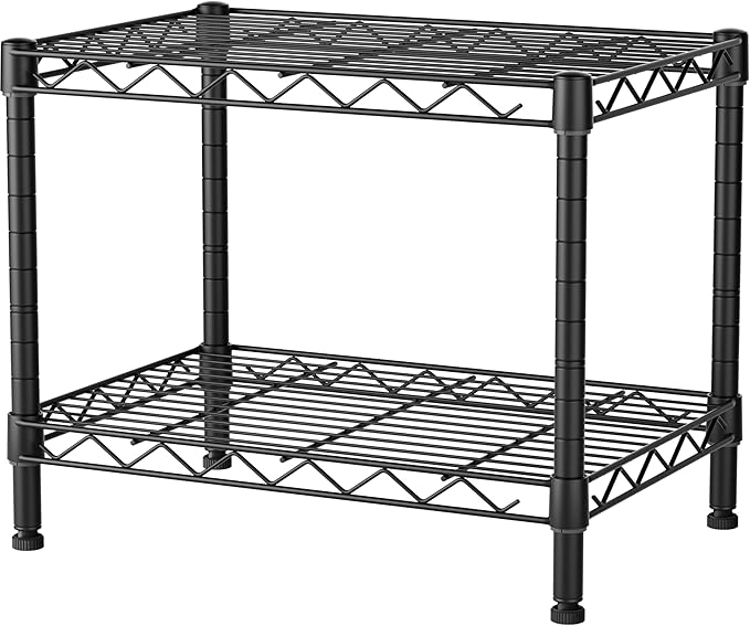 SINGAYE 2 Small Shelves Kitchen Storage Shelf Wire Shelving Unit Metal Shelf Adjustable Organizers Storage Shelving for Office Pantry Black 12" D X 18" W X 12" H by SINGAYE