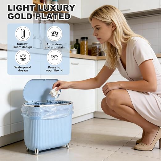 Supteron Bathroom Trash Can with Lid 3.1 Gallon Narrow Trash Can Small Plastic Trash Bin 12 Liter Rectangular Plastic Garbage Can with Press Type Lid for Bedroom Bathroom - Image 2