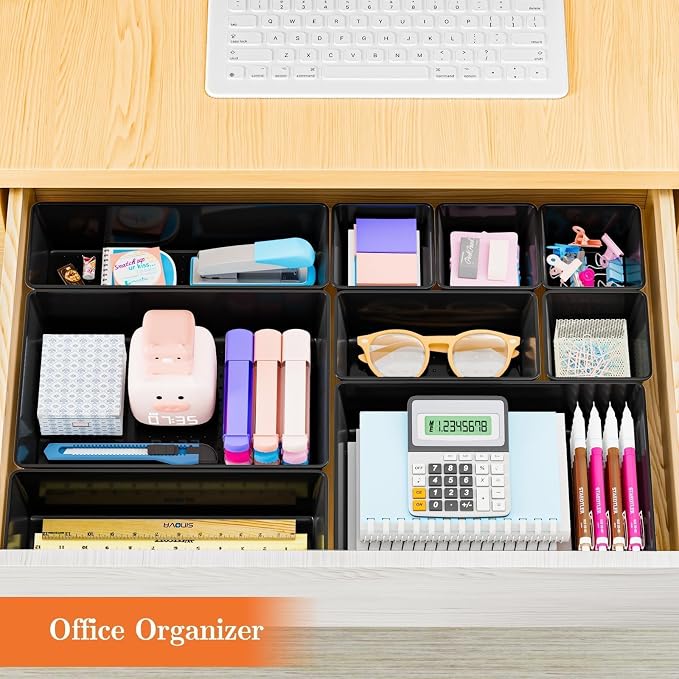 SpaceHacks 25 PCS Plastic Drawer Organizer Set, 4-Size Versatile Organizer Trays & Storage Bins for Makeup, Jewelry, and Gadgets in Bathroom, Bedroom and Office, Black - Image 6