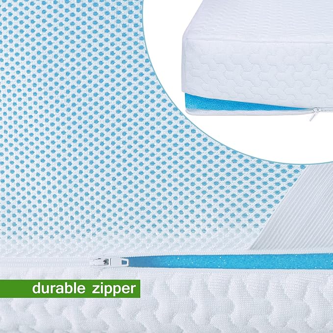 Mattress Topper Cover Twin Size (Only Cover) 3 Inch Mattress Protector Cooling Rayon Zippered Mattress Encasement with Adjustable Straps for Latex Mattress Topper Memory Foam Cover