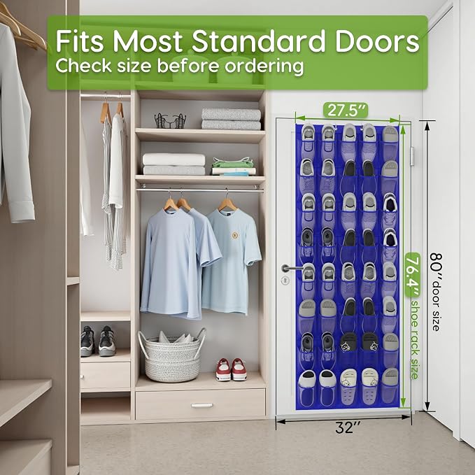 Unjumbly Over the Door Shoe Organizer with 40 Large Breathable Mesh Pockets, Space Saving Shoe Holder, Hanging Shoe Rack for Entryway Bedroom Closet Storage (Navy Blue, 40 Pockets) - Image 4