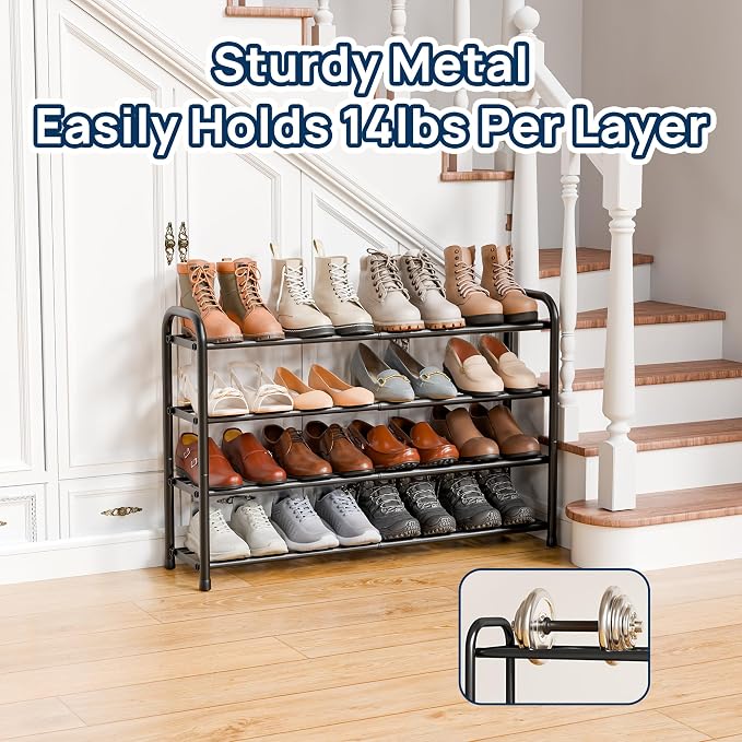 ENJOYBASICS 4 Tier Expandable Shoe Rack for Closet, Free Standing Metal Shoe Shelf Storage Organizer Holder 16 Pairs, Adjustable Width Shoe Rack for Entryway Small Space, Black - Image 7