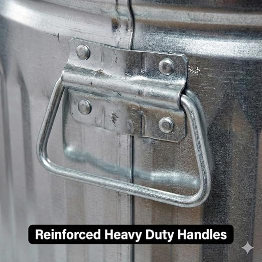 31 Gallon Galvanized Steel Trash Can with Lid - Heavy Duty Outdoor Metal Garbage Bin for Pet Food, Seed & Charcoal Storage - Rodent Proof, Weather Resistant & Rust Free - Image 4