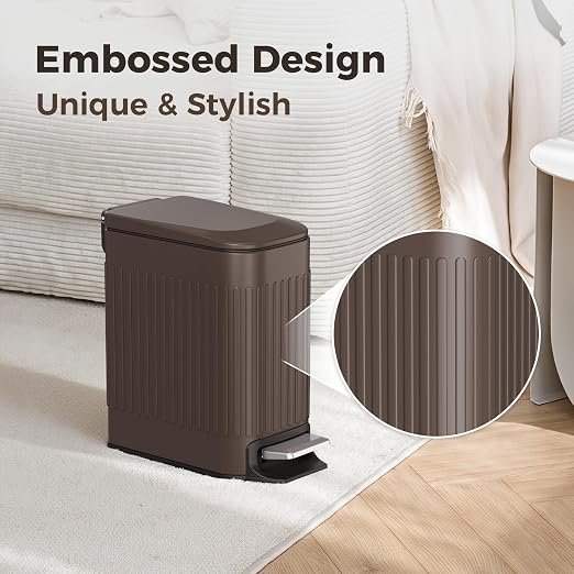 TrashAid Slim Bathroom Trash Can with Lid Soft Close, 6 Liter/1.6 Gallon Stainless Steel Small Garbage Can with Removable Inner Bucket, Step Pedal, Slim Wastebasket for Toilet, Office, Bedroom, Brown - Image 3