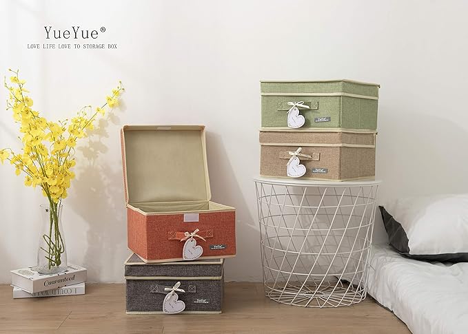 YueYue Cloth Foldable Fabric Bins Box Storage - 2 Pack 12.4 X 12 X 6.7 Inch Storage Bins With Lids Organizer Basket Gray - Bins Storage Shelves Closet Boxes Pack Collapsible - Image 2