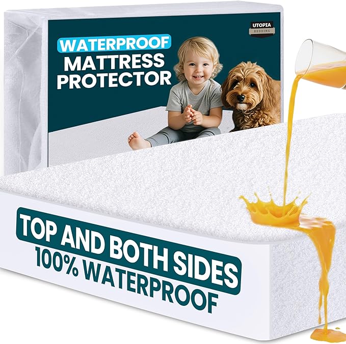 Utopia Bedding Waterproof Mattress Protector Top and Both Sides, King Size, Soft and Breathable Dual Sided Terry Mattress Cover, Fitted Style with Stretchable Elastic Pockets