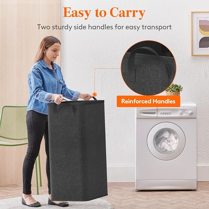 Lifewit 100L Large Tall Laundry Hamper, Collapsible Laundry Basket with Handles, Foldable Clothes Hampers for Laundry, Portable Dirty Clothes Hamper for Dorm College Bedroom Bathroom, Black - Image 5