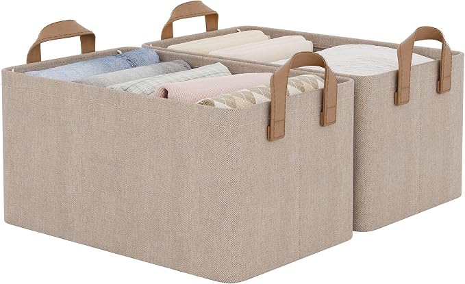 StorageWorks Storage Bins, Fabric Storage Bins for Shelves, Storage Baskets with Metal Frame, Closet Baskets and Bins with Handles, Brown and Beige, 2-Pack by StorageWorks