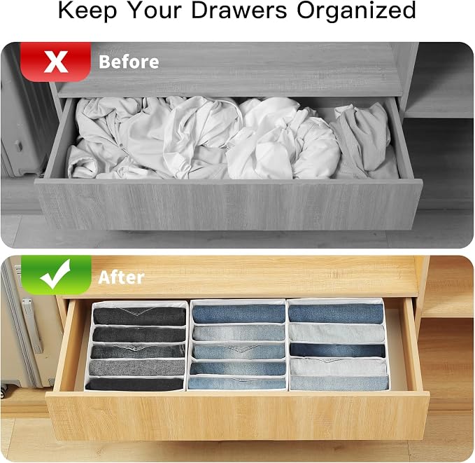 Qozary Jeans Pants Organizer for Closet, 4 Pack Drawer Organizers for Clothing, 5 Grids Wardrobe Clothes Organizer, Jean Organizer for Closet, Deep Drawer, Clothes Organizer for Shirts, Legging - Image 2