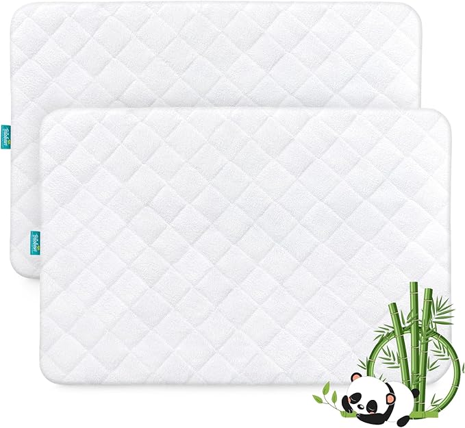 Waterproof Pack and Play Mattress Pad Cover, Pack and Play Mattress Protector Sheets Fitted, 2 Pack, Made from Viscose Terry Surface, Ultra Soft and Skin-Friendly, Washer & Dryer, White