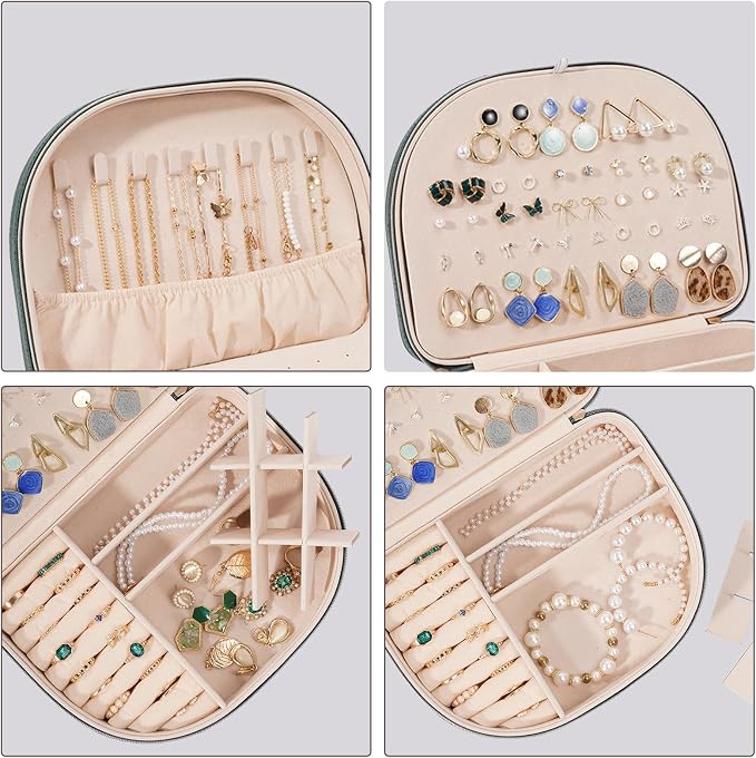 ProCase Travel Size Jewelry Box, Large Portable Seashell-Shaped Jewelry Case, 2 Layer Jewelry Organizer in PU Leather for Women -Emerald - Image 3
