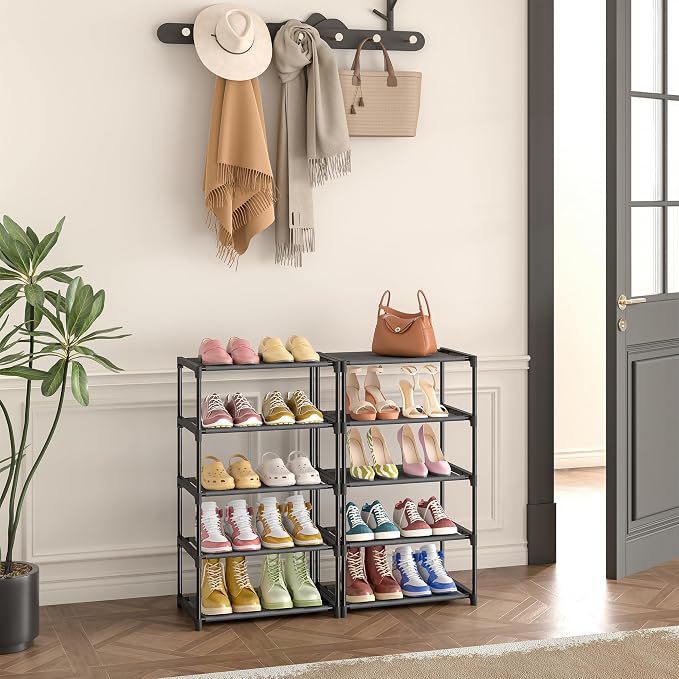 Autonomier 10 Tier Tall Shoe Rack, Non-Woven Fabrics Compact Narrow Shoe Stand Shelf, Vertical Small Space Saving Storage Organizer for Closet Floor, Front Door Entrance, Entryway, Black - Image 2
