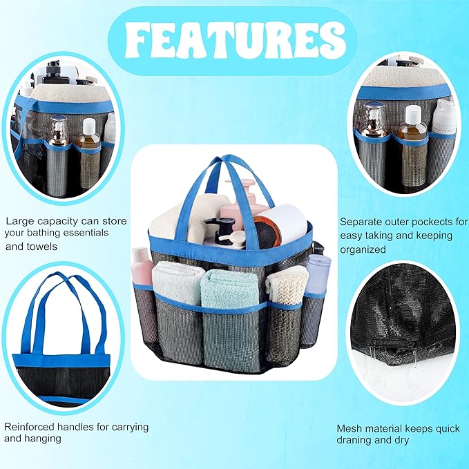 Attmu Mesh Shower Caddy Portable, Quick Dry Hanging Shower Tote Bag for College Dorm Room Essentials, Large Capacity Shower Caddy Dorm for Bathroom Gym Swimming - Image 3