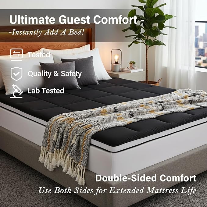 Tiita Floor Mattress Memory Foam Mattress Topper, 4" Thicken Futon Mattress with Storage Bag and 2 Straps, Portable Roll Up Travel Car Camping Mattress Sleeping Pad Full Size, Black