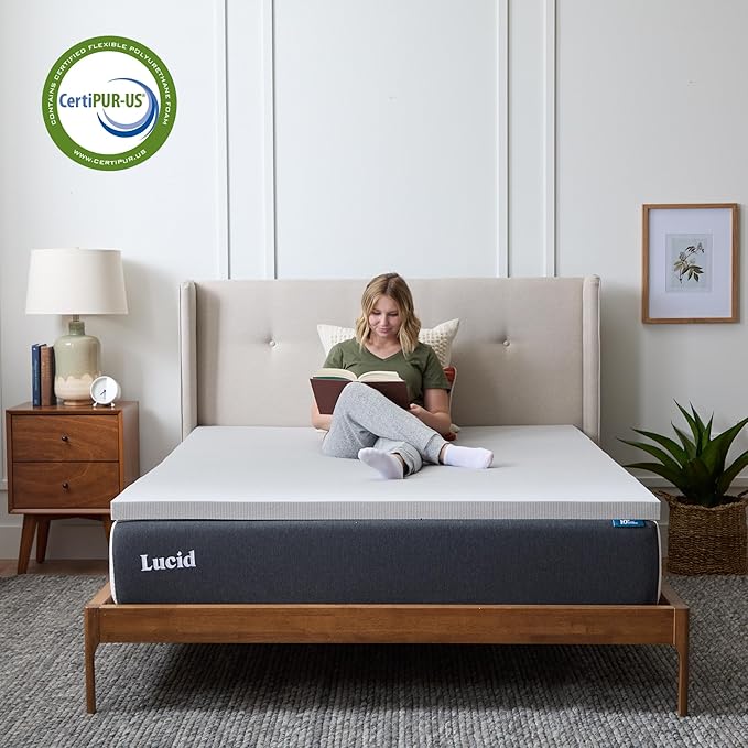 Lucid 2 Inch Bamboo Charcoal Infused Memory Foam Mattress Topper - California King Size – Moisture and Odor Control - Ventilated - Plush Feel, Pressure-Relieving Bed Topper – CertiPur Certified