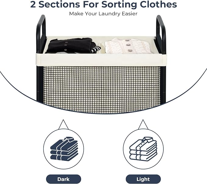 STO STO Laundry Hamper 2 Section, 100L Rolling Laundry Sorter Cart with Removable and Washable Liner Bag, Clothes Hamper with Wheels and Metal Handle for Laundry Room and Bedroom - Image 5