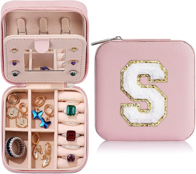 Parima Gifts for Women - Travel Jewelry Case for Mother Gifts | Travel Gifts for Mother Mom from Daughters | Travel Essentials Small Jewelry Box | Jewelry Travel Organizer - Letter T, Pink by PARIMA