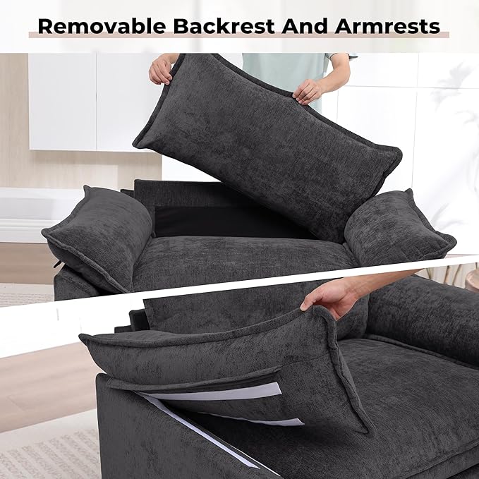 Modern Oversized Accent Chair,44" Chenille Upholstered Armchair with Deep Seat,Comfy Accent Chair Reading Chairs Cloud Sofa Chair for Living Room Bedroom Apartment Darkgrey