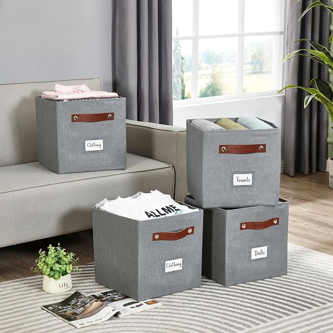 DECOMOMO Storage Bins, Cube Storage Bin with Labels, Fabric Storage Cubes for Shelves (11" / 6pcs, Texture Grey) - Image 7