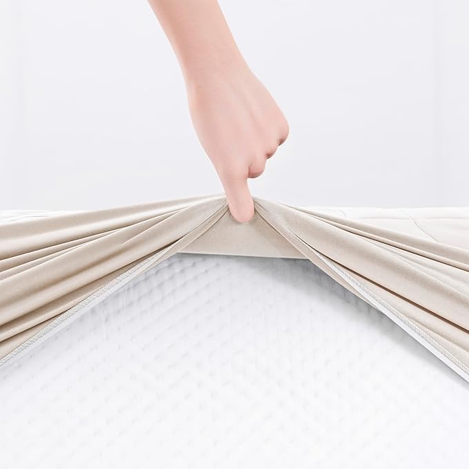 Hearth & Harbor 12 Pack Queen Size Quilted Fitted Mattress Pad Cover, 100% Waterproof Mattress Protectors, Deep Pocket Fitted Mattress Cover 8" - 21" (60" x 80", Beige Cream)