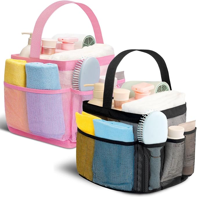 Shower Caddy Portable for College Dorm Room Essentials for Girls with 9 Pockets,Large-Capacity Shower Basket,Quick Dry Toiletry Tote Bag,Outdoor Gym,Travel,Swim,Beach Camping Essentials-Black and Pink by Unknown