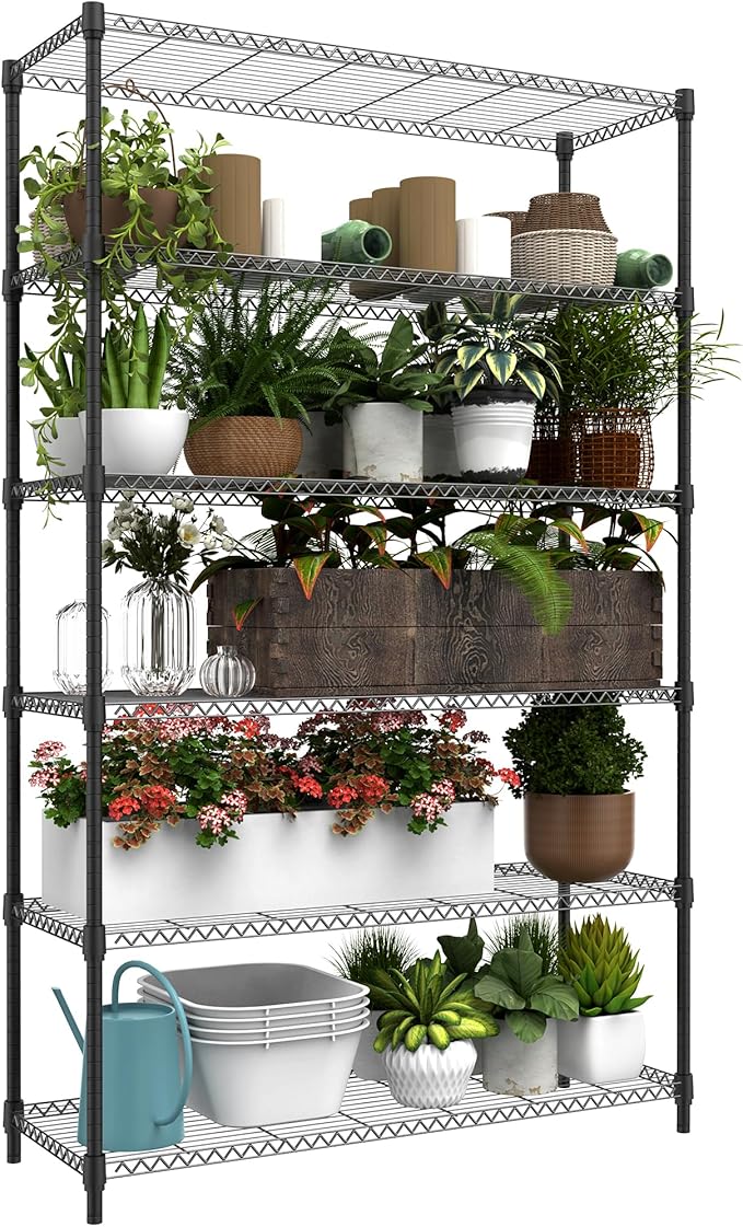 M MZG 6 Tiers Storage Shelves Load 2100LBS, Metal Shelving Wire Metal Shelving Unit Shelves for Storage Adjustable Garage Shelving for Pantry Kitchen Garage Black 17.7" D x 47.3" W x 82.4" H by MEIGAOPLASTICANDMETALHKCOLIMITED