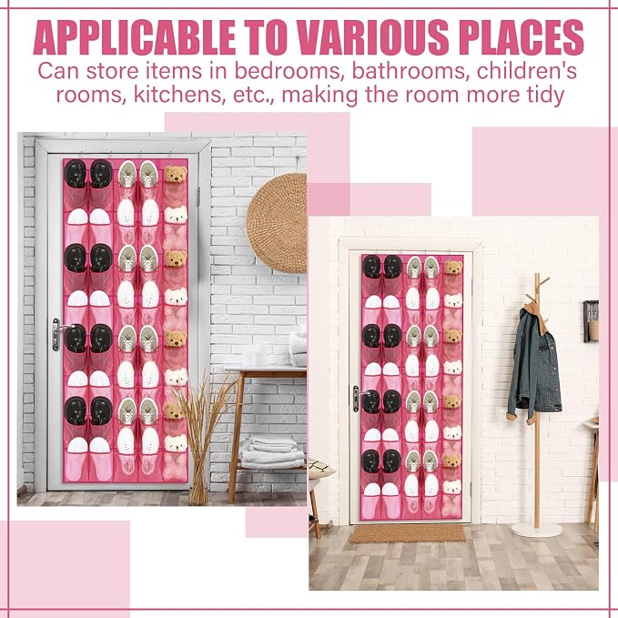 Windyun 40 Over the Door Shoe Organizer Large Mesh Pocket Hanging Shoe Rack for Closet Rose Red Nonslip Behind Door Storage Holder Back to School Organizer for Dorm Room College Classroom Storage - Image 6