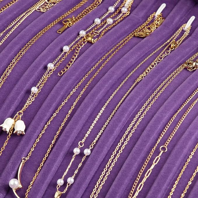 Frebeauty 15 Hooks Necklace Tray Velvet Neckalce Organizer with Clear Lid Lockable Necklace Holder Box Jewelry Organizer for Pendants Chains Necklace Jeweley Tray for Women (Purple) - Image 6