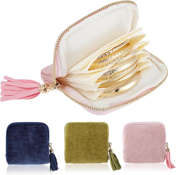 VOCOSTE Travel Jewelry Case, Portable Jewelry Organizer with 6 Independent Layers, Small Pouch Bag for Necklace Bracelet Rings Earring Storage, Women Gift Idea, Pink by VOCOSTE