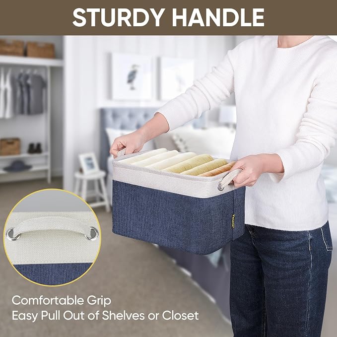 BALEINE 2 Pack Fabric Closet Storage Bins for Shelves, Linen Closet Organizers and Storage, Decorative Baskets for Organizing, Shelf, Clothes, Home, Office (Navy Blue, 12"x8"x8") - Image 8