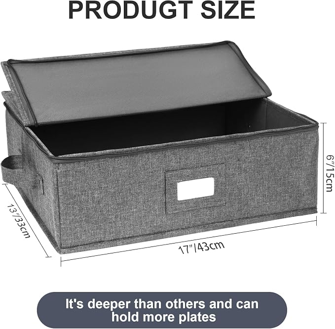 popoly Platter Storage Case, China Storage Containers Hard Shell 17" x 13" x 6", 5 Felt Dividers Included, Structured Top and Stackable (Linen Grey) - Image 4