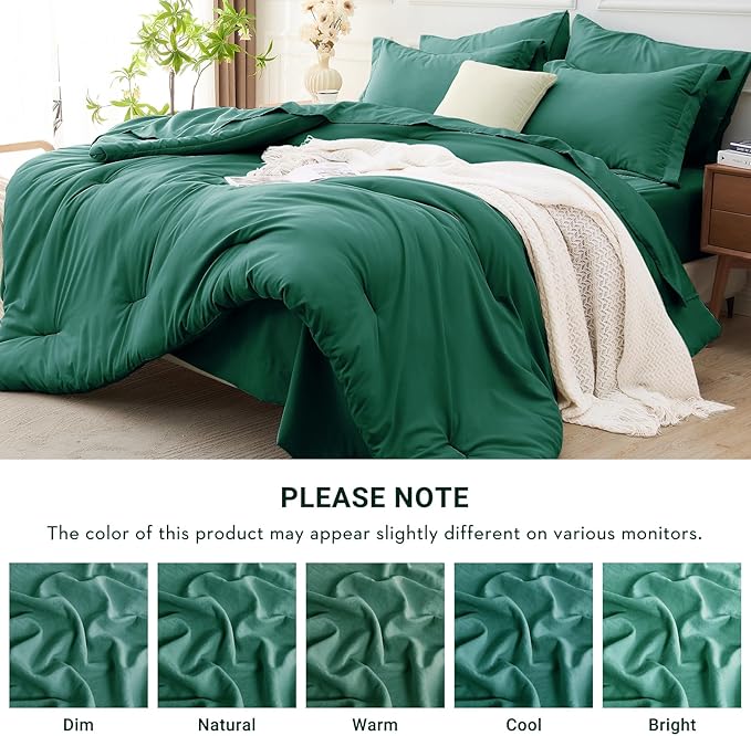 MUXHOMO 5 Pieces Twin Comforter Set, Soft Bed in a Bag Twin Size, All Season Bedding Set with Comforter, Flat Sheet, Fitted Sheet, Pillowcases & Shams, Emerald Green