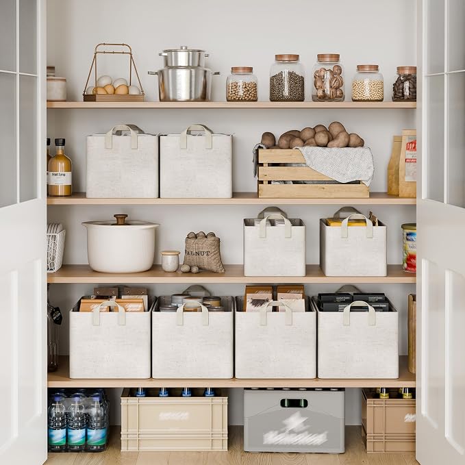 StorageWorks Storage Bins, Shelves Baskets for Organizing, 45L Extra Large Fabric Closet Organizers with Handles, Metal Frame, Beige-Cotton-linen, 2-Pack - Image 3