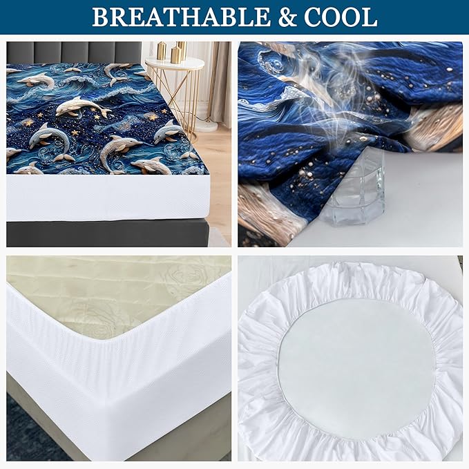 Sufdari King Mattress Protector,Waterproof Mattress Protector,Fitted Sheet Style Mattress Cover with 18" Deep Pocket,Washable and Comfortable-Dolphin,King