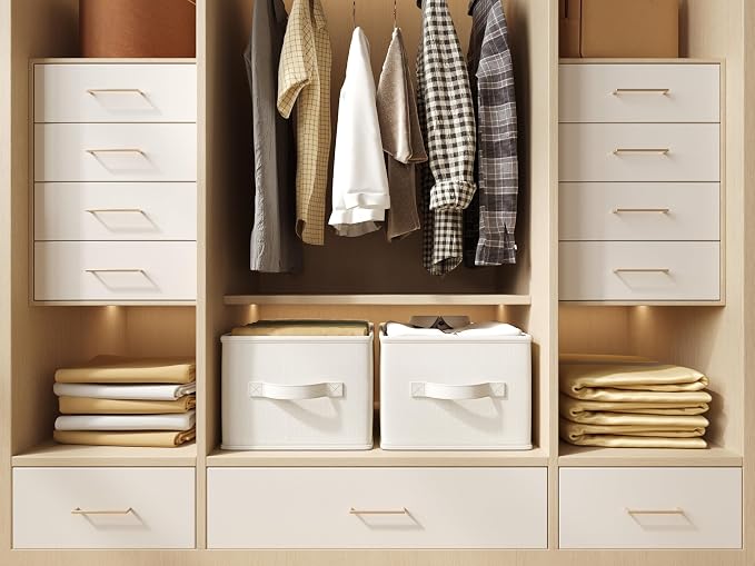 LayerSpace Fabric Storage Bins | Closet Bin Shelf Organizer Shelf Basket | Collapsible Linen Closet Organizer Storage Cube | 14¾"L x 10¼"W x 8¼"H | Storage for Clothes | White & Ivory 3 Pack - Image 9
