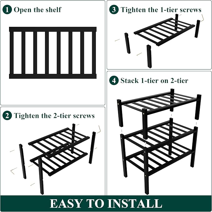 Smiry Shoe Rack, 3 Tier Small Bamboo Shoe Organizer, Stackable Free Standing Wooden Shoe Storage Shelf for Closet, Entryway, Front Door Entrance, Black - Image 6