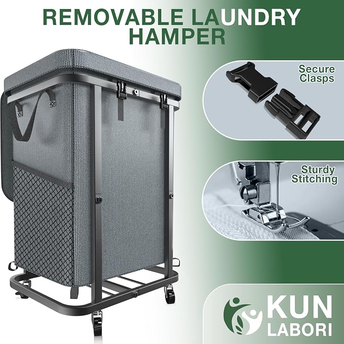 40 Gal(150L) High Grade Large Laundry Basket with Wheels, Rolling Laundry Hamper, Laundry Cart with Metal Frame and Removable Bag Design, Suitable for Laundry Room, Bedroom - Image 5