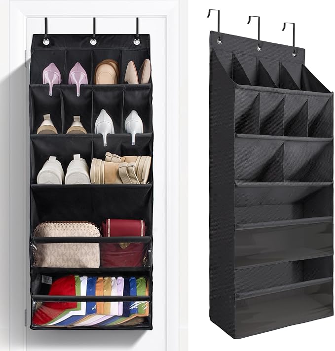 FENTEC 1 Pack Over-the-Door-Shoe-Organizers, Hanging Shoe Organizer with Large Pocket Shoe Holder Hanging Shoe Rack for Closet Shoe Organizer for Wall, Over Door Organizer with 15 Pockets Black by Fentec