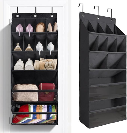 FENTEC 1 Pack Over-the-Door-Shoe-Organizers, Hanging Shoe Organizer with Large Pocket Shoe Holder Hanging Shoe Rack for Closet Shoe Organizer for Wall, Over Door Organizer with 15 Pockets Black by Fentec