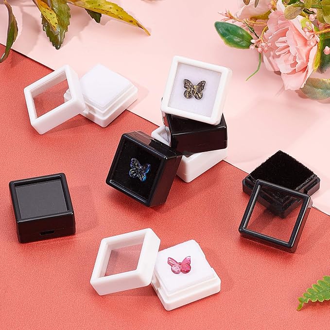 BENECREAT 36PCS Black Gemstone Display Box Mini Square Acrylic Jewelry Box Container(1.2x1.2x0.6) with Clear Top Lids and Sponge for Gems,Jewelry Packing - Image 6