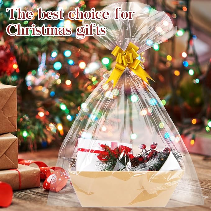 AFOROEOA 10PACK Baskets For Gifts Empty, 10x12”Thick Kraft Gift Basket with 10 Bows 10 Bags Empty Gift Baskets for Christmas, Valentine’s Day, Easter, Birthdays, Snacks, Farmers Market - Image 5