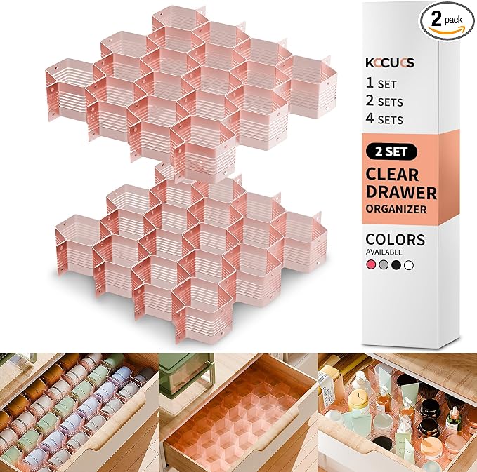 Honeycomb Separator Adjustable Drawer Organizer Divider for Underwear Belt-Scarf Socks Organizer (Pink(2pcs)) by Kocuos+
