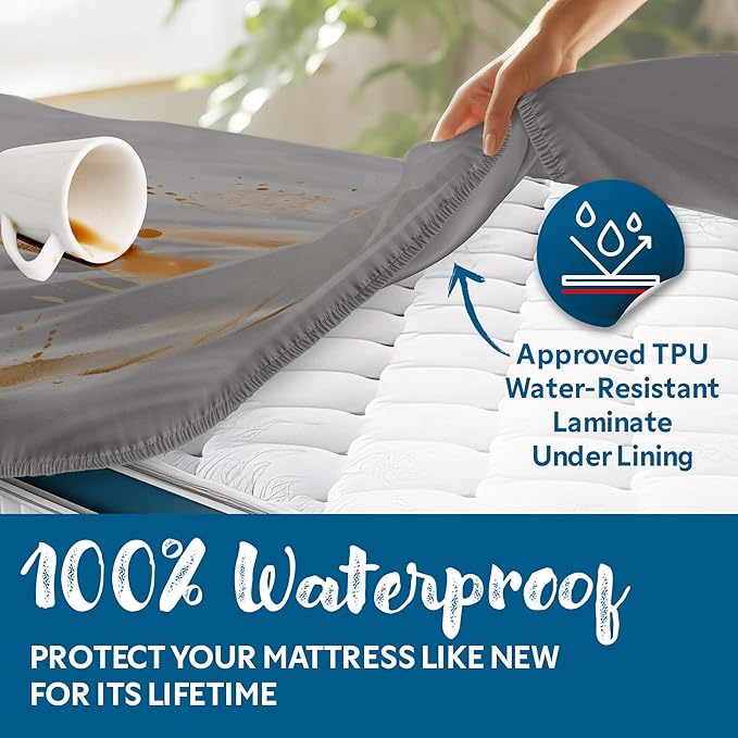 Guardmax Jersey Knitted Short Queen Size Mattress Protector - Waterproof & Dust Mite Proof Mattress Cover with Stretchable Pockets - Soft, Comfortable, & Noiseless Waterproof Fitted Sheet (60x75x15)