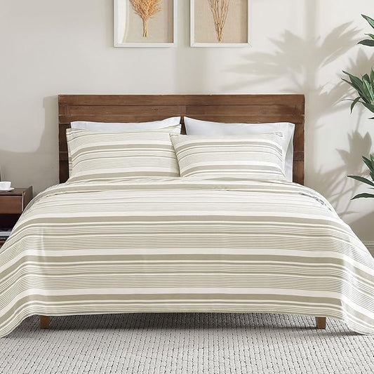 ClevaHome Classic Stripe Sheet Set - 4 Pieces Super Soft & Breathable Bed Sheet Set with Deep Pocket, Enhanced Comfort & Easy Care (Full, Desert Stripe)