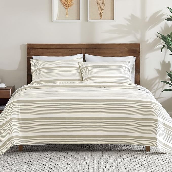 ClevaHome Classic Stripe Sheet Set - 4 Pieces Super Soft & Breathable Bed Sheet Set with Deep Pocket, Enhanced Comfort & Easy Care (King, Desert Stripe)