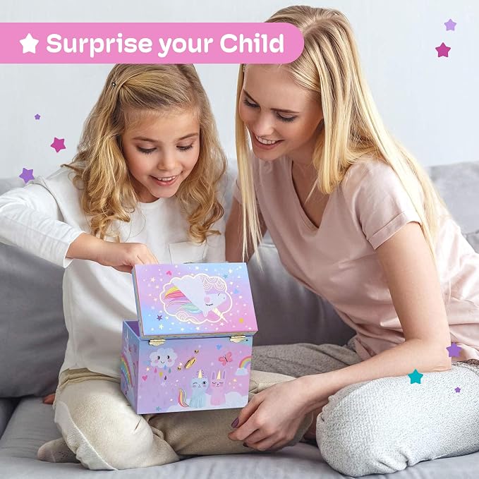 Jewelkeeper Unicorn Musical Jewelry Box for Girls - Cotton Candy Unicorn Design Music Box with 2 Pullout Drawers to Store Earrings, Necklace and Bracelets, Plays The Beautiful Dreamer Tune - Image 7